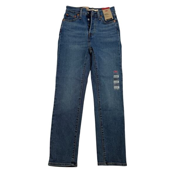 NWT Levi's Wedgie Straight Denim Blue Jeans High Rise Button Fly Medium Wash 25 - Picture 1 of 16